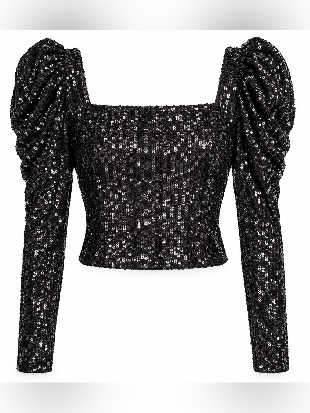 Ramy Brook Hazel Black Sequin Square Neck Puff Sleeve Designer Luxury Top NWT, S - Picture 6 of 16
